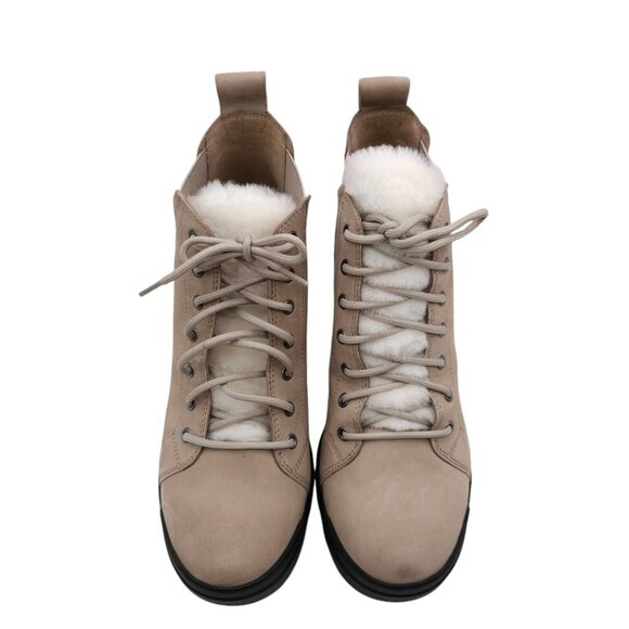 EILEEN FISHER Calm Boots Lace Up Shearling Lamb Fur Bone Tumbled Nubuck Size 7 - Picture 2 of 9